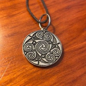 SALE ITEM! Unisex Necklace with Circle Pendant on Long Black Cord